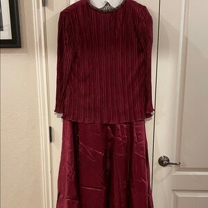 David's Bridal Burgundy Pleated Gown